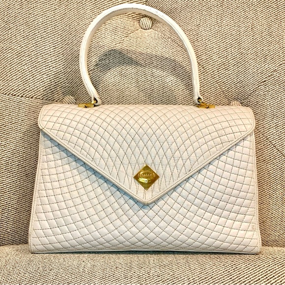Bally Bags Vintage Bally Quilted White Leather Envelope Top Handle